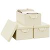 WOLTU Scatola Portaoggetti Pieghevole, Set di 3 Ceste in Tessuto, Cubo Porta oggetti con Coperchio e Maniglie, per Vestiti, Libri e Giocattoli, Crema, 48x20x29 cm