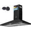 COMFEE' Cappa Cucina Aspirante 90Cm Con LED Sistema Di Ricircolo E Canalizzazione, Nero