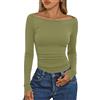 Aottori Magliatta Donna Maniche Lunghe Scollo a Barca Maglia Coste Sottogiacca Sexy Eleganti T-Shirt Elasticizzata Aderente Top Basic Casual Verde Erba XL