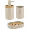Tendance - Set Dispenser di Sapone, Bicchiere e portasapone in poliresina - Beige/bambù - Bagno - Accessorio da Bagno Indipendente