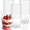 Viapriod 50 Pezzi Tazze Bicchieri da Dessert con Cucchiai, 6.5oz/200ml | Coppette Gelato,Finger food,Ciotola Riutilizzabili Circolare Trasparenti per Budini, Mousse, Gelati,Matrimoni,Compleanni