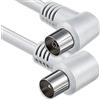 1aTTack.de Cavo antenna angolato 5,0 metri 2x spina coassiale schermata 90° > presa coassiale 90° bianco St-Ku (2x angolo) 80db 5m