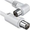 1aTTack.de Cavo antenna angolato 5,0 metri 2x spina coassiale schermata > presa coassiale 90° bianco St-Ku (1x angolo) 75db