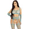 LEG AVENUE SETS Set Lingerie Rete con Reggicalze e Guanti Leg Avenue — Blu