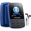 WOLFANG Lettore MP3 con Bluetooth 5.2, clip sportiva, formato mini, peso 28,3 g, radio FM HiF, registratore vocale, auricolari inclusi