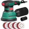 HYCHIKA BETTER TOOLS FOR BETTER LIFE HYCHIKA Levigatrice Orbitale, 300W 12000OPM Levigatrice per Legno, 6 Velocità, con 16 Pezzi Dischi Abrasivi 125, Con Funzione di Frenata Rapida per Levigare e Lucidare il Legno