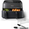 Philips Airfryer Serie 3000 con doppio cestello - Friggitrice ad aria da 9L, Rapid Air, 99% di grassi in meno, kit colazione, risparmio energetico, ideale per tutta la famiglia, HomeID (NA350/03)