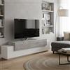 Dmora - Mobile porta TV Teo, Credenza bassa da soggiorno, Base porta televisione, 100% Made in Italy, cm 200x45h52, Bianco lucido e Cemento
