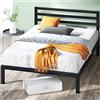 Zinus Mia Struttura Letto 120x190 cm con Testiera in Metallo - Altezza 36 cm - Letto Una Piazza e Mezza con Doghe in Legno e Spazio Sottostante - Facile da Montare - Nero