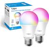 Tapo L530E Lampadina WiFi Intelligente LED Multicolore, E27, Lampadina Compatibile con Alexa e Google Home, 806 lumen, 8.3W, Senza hub richiesto, Controllo Remoto tramite APP, 2 pezzi