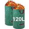 Velway Sacchi per Rifiuti da Giardino Resistenti - 120L x 2Pacchi Sacchi da Giardino Riutilizzabili con Maniglie - Tessuto Industriale per Foglie Rifiuti Detriti