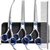 Gimars Gimar Professional 5 in 1 Scissori da toelettatura per cani 4Cr con punta rotonda di sicurezza, taglio dritto e curvo ricoperto di titanio pesante e cesoie curve