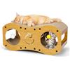 Gimars Casetta Tiragraffi per Gatti 3-in-1, Cuccia e Lettino Tiragraffi in Cartone Ondulato con Palline Gioco, Protezione Mobili e Divani, Stile Legno, 59.5 x 29.5 x 28 cm