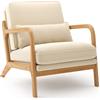 Blishom Poltrona da Salotto in Legno di Caucciù,Poltroncina Camera da Letto,con Cuscino Sfoderabile e Schienale con Braccioli con cuscino lombare,82 x 65 x 75CM, Beige