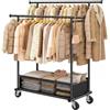 Klyvvo 110cm Doppio Stand Appendiabiti con Ruote, 48L Cesto Portabiancheria