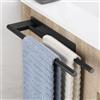 OETAMS Porta Asciugamani Bagno Adesivo, Doppio Portasciugamani Adesivo Bagno da Parete, Porta Salviette per Cucina in Acciaio Inox, Nero