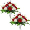 Arborus Fiori artificiali per tombe all'aperto, 40 cm, rosso e bianco, bouquet di camelie in seta, composizione di fiori finti realistici, cespuglio misto per cimitero, commemorazione, decorazione per