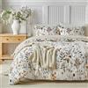 Lekesky Copripiumino per letto 135/150, copripiumino 240 x 220 con fiori e foglie, motivo microfibra, 3 pezzi, composto da 1 copripiumino 240 x 220 + 2 federe per cuscino 50 x 75, bianco