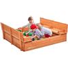 VEVOR Sabbiera in Legno 1330 x 1200 x 430 mm Sabbiera con Panche Pieghevoli e Fondo, Sabbiera per Bambini in Legno Naturale per Cortile all'aperto, Spiaggia, per Ragazzi e Ragazze dai 3 ai 12 Anni