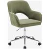 sweeek Sedia da ufficio a rotelle in velluto a coste testurizzato con base cromata, Verde kaki