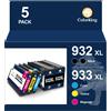 ColorKing 932XL 933XL, confezione multipla di cartucce compatibili con HP 932 e 933, per stampanti HP OfficeJet 6600, 7510, 6700, 7110, 7610, 7612, 6100 (2 cartucce nere, 1 ciano, 1 magenta, 1 gialla, confezione da 5 pezzi)