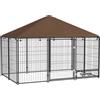 Giordanoshop Recinto per Cani 211x141x151 cm con Porticina per Ciotole in Metallo e Tessuto Ox Nero e Marrone