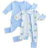 JiAmy Tutine per Neonato Neonati Pagliaccetto Confezione da 2, Tutina con Cerniera Completa per Bambini e Bambine, Pigiama Senza Piedi con Polsini Ripiegati su Mani e Piedi Dinosauro Blu 3-6 Mesi