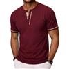 Wayleb Maglietta Serafino Uomo con Bottoni Girocollo Maniche Corte T-Shirt Casual in Cotton Uso Quotidiano, Rosso Vino M