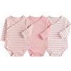 JiAmy Set di 3 body fasciatoio, con maniche a busta e pantaloni a pompa, con piedi, in cotone, set da 0 a 12 mesi, Top rosa, 3-6 Monate