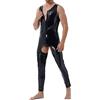 Genérico Body Uomo in Look Bagnato con Top Effetto Pelle T-shirt Tipo Body con Bretelle Tuta Uomo in Pelle Sintetica PVC Cerniera Lunga Tuta Aderente Un Pezzo Sexy, Nero , M