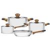 Tramontina Batteria da Cucina Brava Bakelite in Acciaio Inox con Fondo Triplo Manici e Impugnature con Finitura Effetto Legno 4 Pezzi