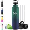 Motswedi Borraccia Termica 750 ml, con Cannuccia, Acciaio Inox, Borracce Termiche, per Bevande Calde, Fredde per Acqua, Bottiglia Termica, per Sport, Yoga, Palestra, Verde scuro & Blu scuro