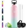 Motswedi Borraccia Termica 1l, con Cannuccia, Acciaio Inox, Borracce Termiche, per Bevande Calde, Fredde per Acqua, Bottiglia Termica 1 Litro, per Sport, Yoga, Palestra, Rosa chiaro & Verde chiaro