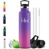Motswedi Borraccia Termica 1l, con Cannuccia, Acciaio Inox, Borracce Termiche, per Bevande Calde, Fredde per Acqua, Bottiglia Termica 1 Litro, per Sport, Yoga, Palestra, Viola scuro & fucsia