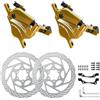 DYISLAND XT-7 Freni a Disco Idraulici, pinze Freno Anteriori e Posteriori a Cavo e a trazione per MTB/Montagna/Bici da Strada/Bicicletta elettrica (Dorati-Freni)