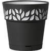 STEFANPLAST - Vaso decorato Cloe in plastica grafite con riserva d'acqua - h25 cm diametro 25 cm