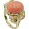 Maison Siciliano | Anello in Oro Giallo 18 Kt. 750/1000 da Donna con Corallo Ovale, Diamanti Ct. 0,10 e Zaffiri Ct. 0,06 Peso Gr. 9,40