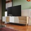 DEGHI Mobile porta tv 200x55h cm rovere cannettato e cashmere con 5 ante soft close e gambe in metallo oro - Quinara