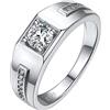 Silvora Anello da Uomo Intarsiato con 5mm zircone AAA Bianco Nero in Argento Sterling 925 Anello Abbagliante Ipoallergenico