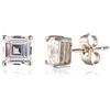 RIZILIA CLASSIC Orecchini Lobo Placcati Oro Bianco 18K Donna - Topazio Bianco Pietra di Aprile Topazio 7mm Quadrato Taglio Smeraldo CZ, Punti Luce Ipoallergenici con Scatola Regalo Premium