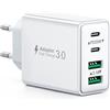 LumFocus Caricatore USB C Presa, 40W 4-Porto Alimentatore USB Multipla Ricarica Veloce Caricabatterie Spinotto Multiplo Carica Spina Rapido Caricatore per iPhone 17 16 15 14 13 12 11 Pro Max Plus,Samsung