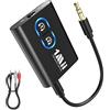 1Mii ML300 Trasmettitore Ricevitore Bluetooth 5.3 per TV, Adattatore con Jack Aux 3.5mm, aptX Bassa Latenza & AD & HD Audio con Batteria da 12 Ore per Impianto Stereo, 2 Cuffie, Auto