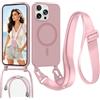 Pnakqil Magnetica Cover con Cordino per iPhone 15 Pro Max, Silicone Case con Laccio per Collo Cellulare Custodia, Antiurto Protettiva Case con Regolabile Nylon Corda Collana Tracolla, Rosa