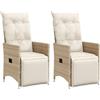 vidaXL Sedie Reclinabili da Giardino 2pz con Cuscini Beige Polyrattan, Sedia da Giardino con Cuscino, Sedia da Giardino, Sedia reclinabile da Patio