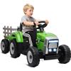 HOMCOM Trattore Elettrico per Bambini Rimorchio Rimovibile 3-6 Anni Verde | Batteria 12V Ricaricabile con Telecomando, Porta USB, Musica Preinstallata e Luci