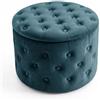 INTRECCI Pouf Contenitore Rotondo in Velluto Capitonné con Bottoni | Sgabello Poggiapiedi Imbottito per Salotto e Camera | Cassapanca con 16 Tasche Salvaspazio | Ø 54 x H 40 cm - Colore: Petrolio
