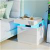 Lvhcmfohm Comodino con luce LED, Comodini con Stazione di Ricarica, Comodini Camera da Letto con 2 Cassetti e USB (Bianca, 45x40x52cm)