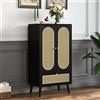 VIVCA Credenza compatta da 1,1 m, design in rattan, nero, 2 ante, 1 cassetto, armadietto alto, mobile per sala da pranzo, libreria, soluzioni versatili