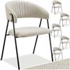 tectake® Set 6 Poltrone Imbottita da Pranzo, 60x58x5 cm, Carico Max 150 kg | Tessuto Intrecciato, Schienale Continuo a C con Motivo Trapuntato, Gambe Acciaio, Piedini in Plastica Regolabili, Greige