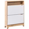 Beliani Armadio porta scarpe a 2 scomparti in legno MDF con finitura bianco e marrone chiaro